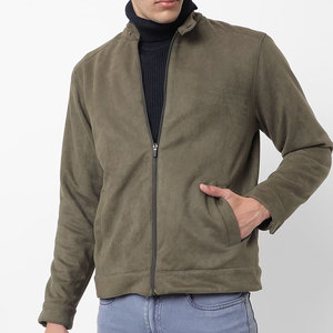 Blouson Bomber en Daim pour Homme, Col Montant, Motif Carreaux, Couleur Unie, Coupe Droite, Doublure Chaude, Réversible - Product Image 1