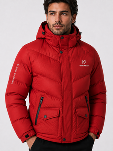 Chaqueta Acolchada con Capucha Roja para Hombre NASWEAR, Chaqueta Deportiva de Invierno de Poliéster Resistente al Viento con Cierre de Cremallera y Logotipo, Chaqueta Ligera - Product Image 4