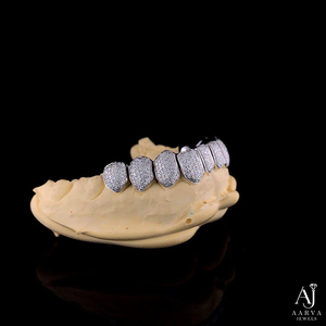 AARVA JEWELS Custom Full Set Iced Out Diamond Teeth Grillz Hip Hop <b>Silver</b> Dental <b>Grills</b> Removable Mouth Jewelry - Product Image 2