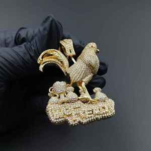 Luxury 22K Gold Plated Rooster Pendant With <b>Crystal</b> Rhinestones Micro Pave <b>Animal</b> Charm Unisex Everyday Wear - Product Image 1