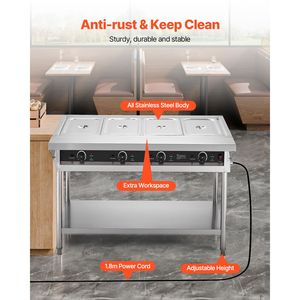 Scaldavivande Elettrico Commerciale a 4 Vasche 450W con Controllo Manuale della Temperatura, in Acciaio Inox per Buffet e Catering - Product Image 5