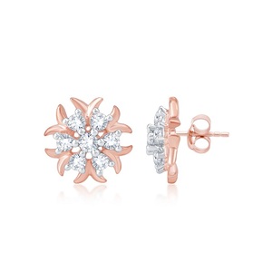 Boucles d'oreilles clous solitaires Rosy Art en or rose avec diamants naturels taille brillant rond, bijoux romantiques de fiançailles pour femme - Product Image 1
