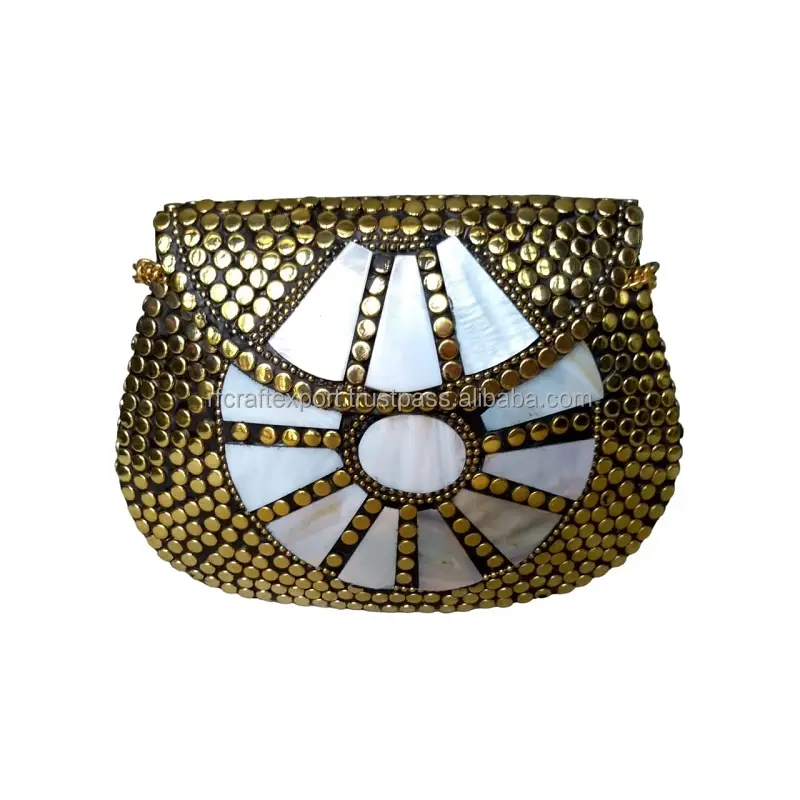 Latest Hot Selling Women Summer Beach Mosaic Metal Round Hand Handbag / Clutch Bag /ladies purse from India by RF Crafts