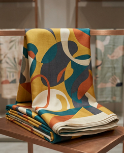 Tela Estampada Chiku Silk Elegance en Tonos Tierra, con Textura Rústica Dorada, Orgánica, Transpirable y Ligera - Product Image 2