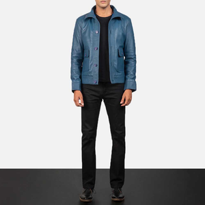 Veste en cuir de vache véritable doux et luxueux pour homme, col montant, style minimaliste, veste bomber décontractée, fermeture à boutons, veste tendance unisexe - Product Image 1