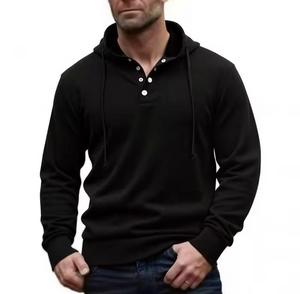 Sweat-shirt à capuche pour homme, coupe classique, couleur unie, tricoté, 100% coton, écologique, avec poche, vêtement décontracté d'automne - Product Image 2