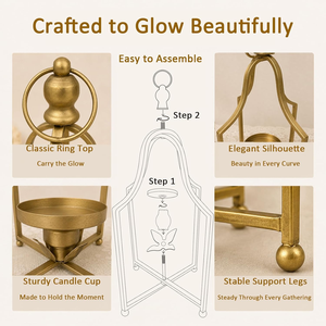 Gold Metal <b>Lantern</b> <b>Set</b> of 2 Metal Candle Holders for Home Decoration Wedding Table Centerpiece - Product Image 4