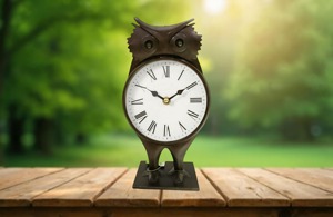 Horloge de bureau en métal en forme de hibou, mouvement à quartz, fonctionne à piles, design traditionnel, cadran blanc, chiffres romains - Product Image 3