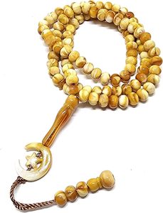 Islam Prayer Tasbih 99 Beads AMN-303 Muslim 8 mm. Rosary Bead Moon Star Decorated Tassels Haj Eid Ramadan Gift (<b>Yellow</b>_2) - Product Image 4