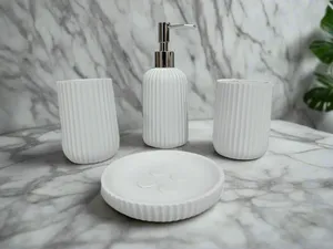 Elegant White Natural Marble Stone Full Bathroom Wash <b>Set</b> Including <b>Soap</b> Dispenser Tray Brush Holder and <b>Soap</b> Dish - Product Image 2