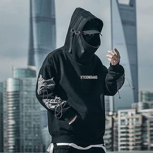 เสื้อฮู้ดสตรีทแวร์เทคแวร์สีดำสำหรับผู้ชาย สไตล์ฮิปฮอปแบบญี่ปุ่น - Product Image 4