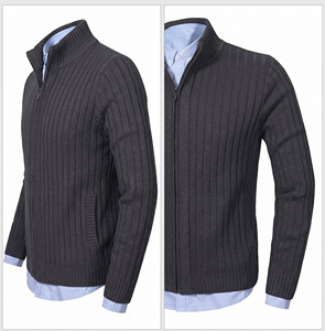Men's Ribbed Wool Acrylic Cardigan Full Zip <b>Turtleneck</b> Regular Sleeve Solid Color Anti-Pilling Knit <b>Sweater</b> Winter Wear - Product Image 3