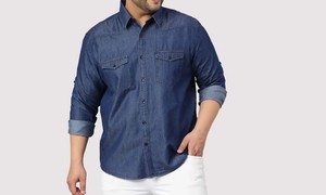 Chemise en jean pour homme à manches longues, coupe classique, boutonnée, en coton, finition délavée - Product Image 2