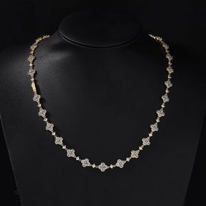 925 Silver Lab-Grown Certified Diamond Blue Floral <b>Necklace</b> for Women, Delicate <b>Tennis</b> Chain Luxury Statement Jewelry Gift - Product Image 1