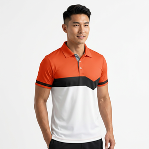 Polo pour homme à manches courtes en tissu tissé, décontracté, blanc, orange, noir, avec boutons sur le devant - Product Image 4