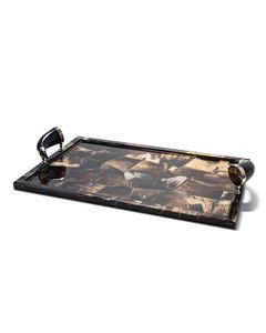 Plateau de service rectangulaire en bois de qualité supérieure avec poignées en corne, poli à la main, écologique, durable, design moderne - Product Image 1