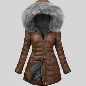 Manteau long à capuche en cuir souple pour femme, veste d'hiver, vêtement d'extérieur, style moderne et décontracté, veste en cuir tendance pour femme - Product Image 6