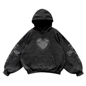 Sudadera Negra Extra Grande con Mangas con Efecto Desgastado y Bolsillo Frontal con Diseño de Impresión por Sublimación para Hombre, Estilo Otoñal - Product Image 2