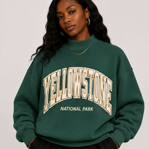 High Quality Customize Vintage Yellowstone National Park Sweatshirt Women Retro Varsity Letter Print Mock Neck <b>Pullover</b> <b>Jumpers</b> - Product Image 1