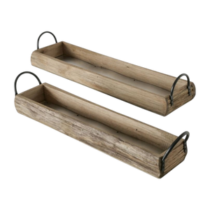 Ensemble de 2 nouveaux plateaux rectangulaires décoratifs en bois avec base en métal pour la décoration intérieure, pour la décoration de mariage, pour offrir en cadeau - Product Image 1