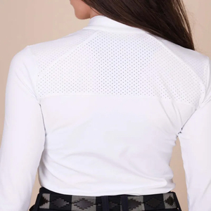 เสื้อเชิ้ตขี่ม้าแขนยาวสีขาวผ้าฝ้ายสำหรับผู้หญิง ขายส่ง ระบายอากาศได้ดี เหมาะสำหรับการขี่ม้า  รับสกรีนโลโก้ - Product Image 2