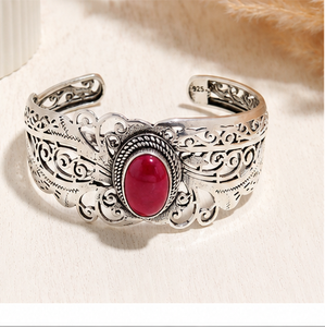 Ruby Gemstone <b>Silver</b> <b>Bracelet</b> – Artisan Handmade Adjustable <b>Cuff</b> Jewelry Ruby Stone <b>Silver</b> <b>Bracelet</b> – Ethnic Tribal Boho - Product Image 2