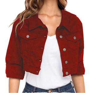 Wholesale Long Sleeve With Button Cuff Cropped Denim Jacket For Women's Customized Logo Solid Color Quick Dry Denim Jacket - Product Image 1