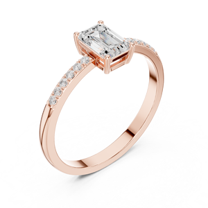 Anillo de Compromiso Solitario con Diamante Corte Esmeralda en Oro Rosa de 18 Quilates con Banda con Detalles en Pavé, Joyería Nupcial Elegante y Minimalista - Product Image 1