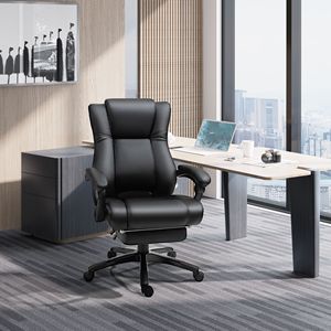 Sedia da Ufficio Direzionale con Schienale Alto e Comodo Poggiapiedi, Ergonomica Regolabile in PP per Casa e Ufficio, Seduta Girevole Nera - Product Image 2