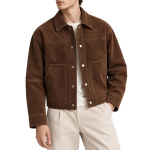 Nouvelle arrivée, veste en cuir suédé marron pour homme, col rabattu, fermeture à boutons, style workwear, veste décontractée d'automne - Product Image 2