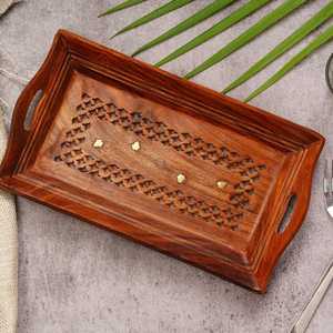 Plateau de service artisanal en bois de rose : Planche rustique pour thé et café - Product Image 3