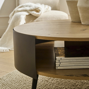 Table basse de salon de style industriel moderne à deux niveaux, en bois et métal, de forme ronde, pour la maison, le bureau ou le salon - Product Image 3