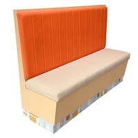 Banquette de restaurant moderne rembourrée en cuir artificiel orange et beige avec dossier en forme de canal, banc de salle à manger commercial pour café et bar