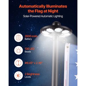 Kit de Mástil de Bandera Seccional Resistente de 25 pies con Luz Solar LED de 136 LED, Mástil de Bandera de Aluminio para Exteriores para Casa o Jardín - Product Image 3