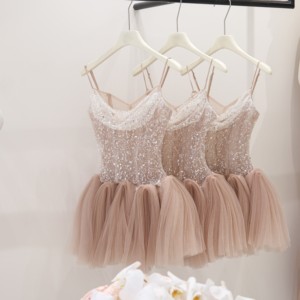 Robe de cocktail trapèze en satin respirant à imprimé floral vintage, taille naturelle, sans bretelles, avec jupe en tulle et sequins champagne pour femme - Product Image 6