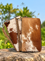 Nouveau portefeuille en cuir souple de vachette pour femme, pochette en cuir à poils, étui pour cartes et téléphone, motif western