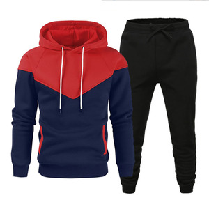 Conjunto de Sudadera con Capucha y Pantalones Deportivos para Hombre, Diseño Color Block, Felpa, con Cordón Ajustable y Letras en Relieve, Conjuntos Deportivos Personalizados - Product Image 1