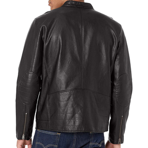 Veste de moto pour homme en cuir PU marron imperméable et coupe-vent, col rabattable, fermeture éclair, coupe régulière, couleur unie, automne-hiver - Product Image 5