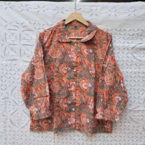 Women's Floral Cotton Frill Pajama Set With Drawstring Shorts Button Shirt And Matching Tote Beachwear Outfit - Product Image 3
