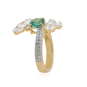 Anillo de Cóctel con Diamante Cultivado en Laboratorio Verde y Blanco de 2.16 Quilates, Certificado por IGI, Diseño Floral, Oro Sólido de 14K, Corte Pera, para Niñas - Product Image 3