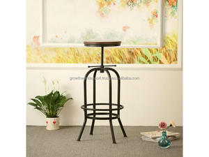 <b>Adjustable</b> Industrial Wooden <b>Stool</b> Vintage Height <b>Adjustable</b> <b>Bar</b> <b>Stool</b> Round Wooden Seat Metal <b>Stool</b> Industrial Screw Lift <b>Stool</b> - Product Image 3