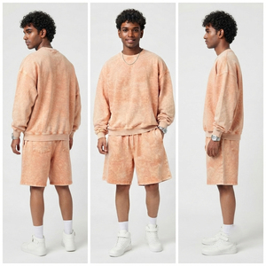 Men's Washed Sweat Shorts Set Polyester/Cotton Breathable Casual Fleece Baggy Drop Shoulder <b>Knee</b> Length Street Wear - Product Image 4