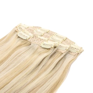 Extensions de cheveux humains Remy lisses à clips, double trame, cuticules alignées, haute qualité, prix de gros, directement de l'usine, OEM ODM - Product Image 1