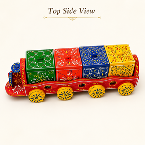 Caja Organizadora de Regalos con Forma de Tren Navideño, Pintada a Mano, de MDF, con 4 Cajas con Tapa Extraíbles, Decoración Festiva para las Fiestas - Product Image 1