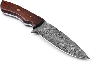 Couteau à skinner en acier Damas fait main sur mesure avec manche en bois de rose et gaine en cuir fin couteau de boucher couteau de camping - Product Image 5