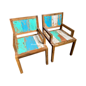 Silla de Comedor Rústica Resistente Hecha a Mano con Brazos de Madera de Barco Reciclada, Ecológica, Color Original Antiguo, para Interiores y Exteriores, Hotel y Hogar - Product Image 4