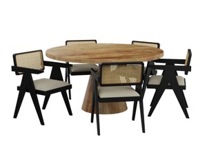 Ensemble de salle à manger en bois massif de style farmhouse, table rectangulaire et chaises, meubles en bois rustiques et modernes pour la maison, la villa, l'hôtel - Product Image 2