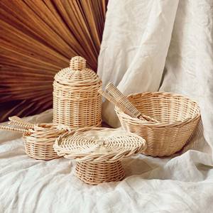 Jouets de cuisine en bois pour enfants, ensemble de pâtisserie en rotin, accessoires de jeu de rôle pour la cuisine - Product Image 5