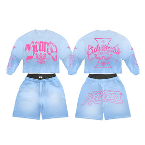 Ensemble T-shirt et short en molleton de coton épais 320 GSM, jaune, délavage vintage, logo sérigraphié, personnalisé, 2 pièces - Product Image 4