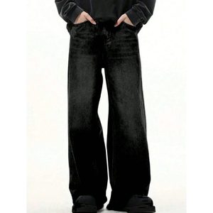 Jean en denim noir pour homme, style vintage, coupe droite, délavé effet whisker, écologique, respirant, pantalon streetwear tendance, tailles 28-42 - Product Image 1